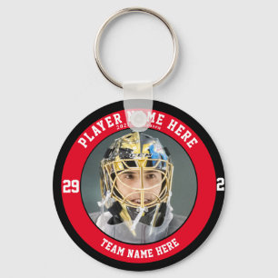 Custom Red Youth Ice Hockey Teams Button Keychain