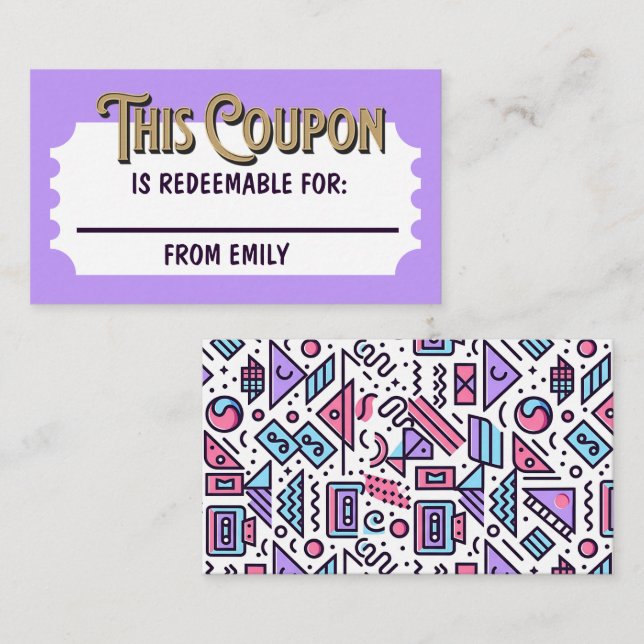 Custom Redeemable Ticket Gift Coupon 90s Card  (Front/Back)