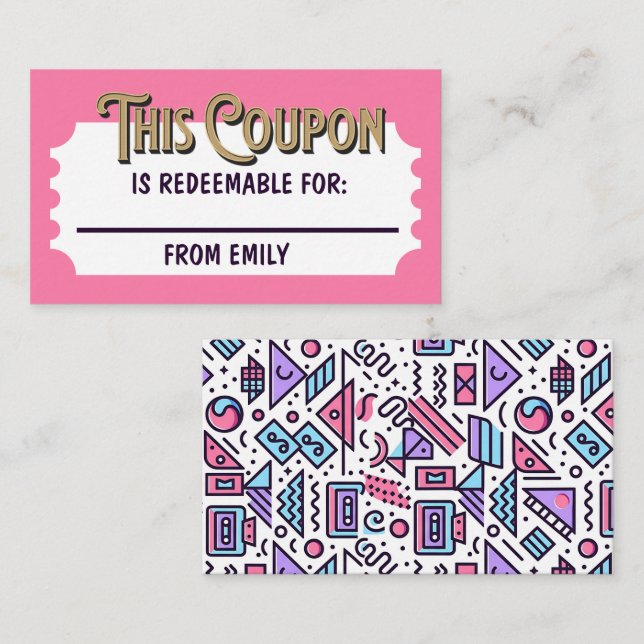 Custom Redeemable Ticket Gift Coupon 90s Card  (Front/Back)