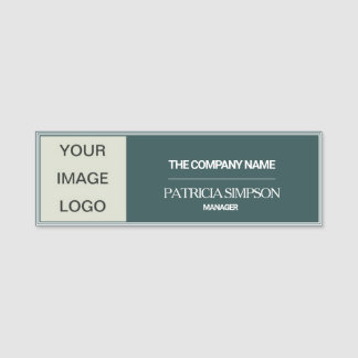 Custom Refined Slate Grey Professional: LOGO, TEXT Name Tag