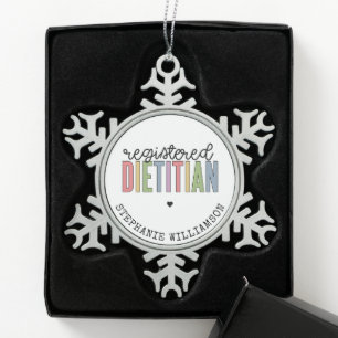 Custom Registered Dietician Multicolored RD Snowflake Pewter Christmas Ornament