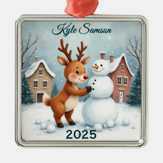 Custom Reindeer And Snowman Metal Tree Decoration