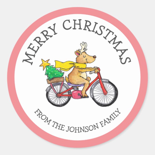 Custom Reindeer Christmas  Classic Round Sticker (Front)