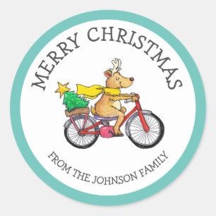 Custom Reindeer Christmas  Classic Round Sticker