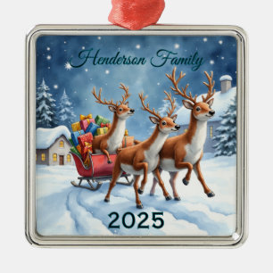 Custom Reindeer Family Of Three Metal Tree Decoration
