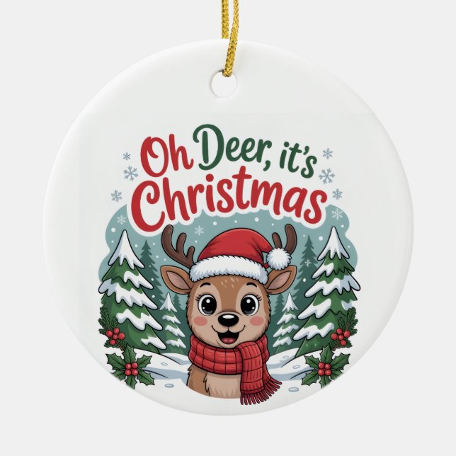 Custom reindeer seasonal Christmas  Ceramic Tree Decoration (Front)