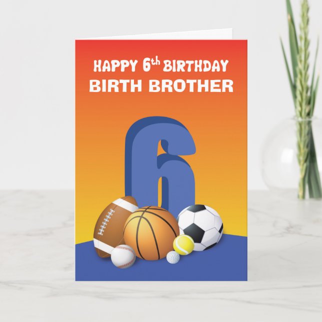 Custom Relation Birth Brother Boy 6th Birthday Spo Card (Front)