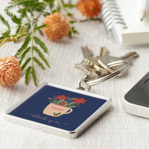 Custom Relation Thank You at Christmas Poinsettias Key Ring