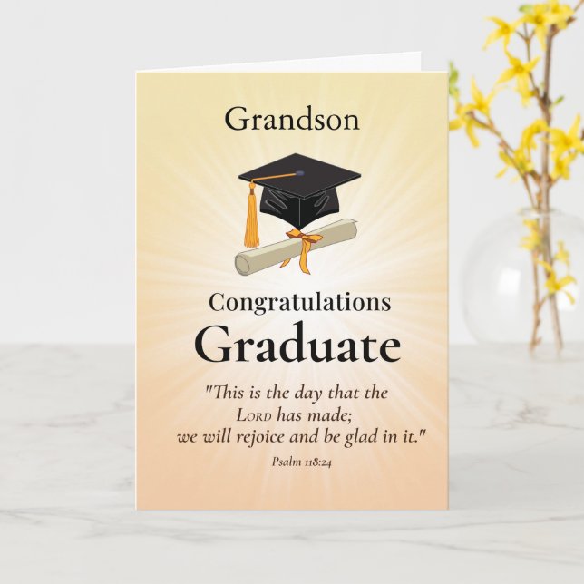 Custom Relationship Grandson Religious High School Card (Yellow Flower)