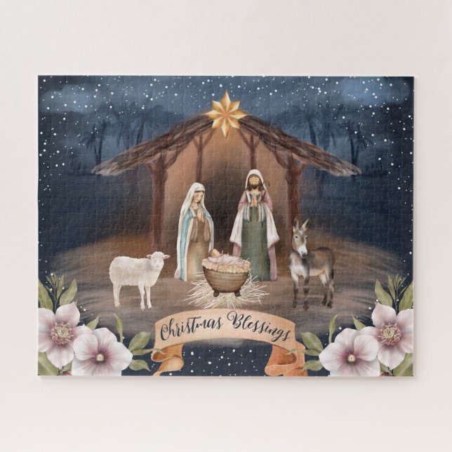 Custom Religious Christian Nativity Scene Jigsaw Puzzle (Horizontal)