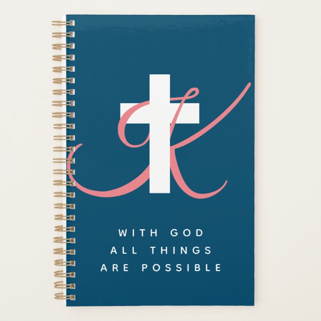 Custom religious cross monogram Christian wedding Planner (Front)