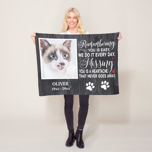 Custom Remembering You Memorial Quote For Cat Fleece Blanket (In Situ)