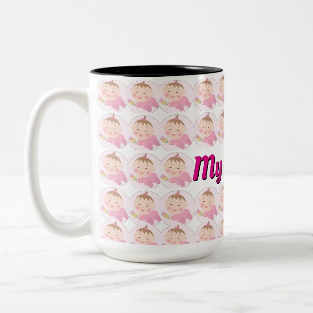 Custom Repeating Kid Photo & Name Gift Two-Tone Coffee Mug (Left)