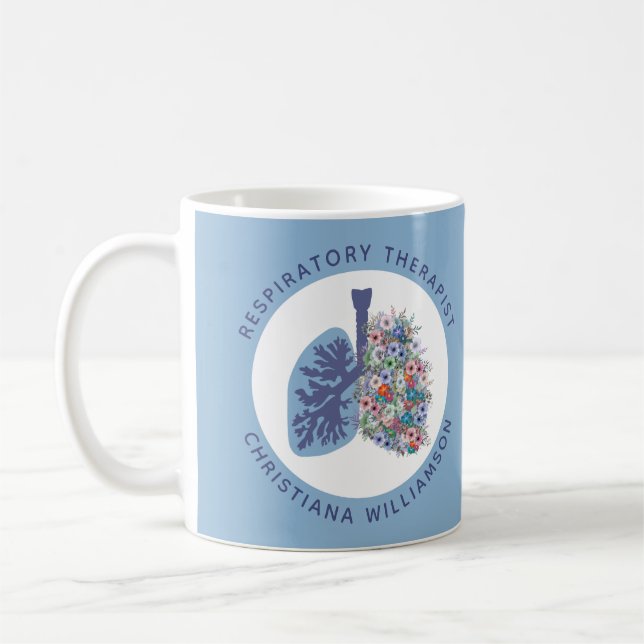 Custom Respiratory Therapist Floral Lungs Gift Coffee Mug (Left)