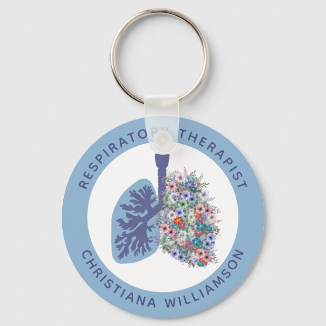 Custom Respiratory Therapist Floral Lungs Gift Key Ring (Front)