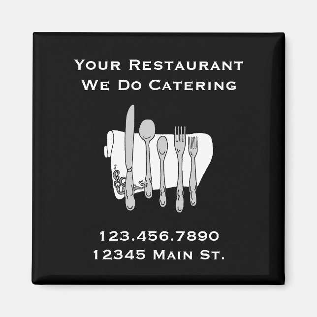 Custom Restaurant Black and White Siverware Magnet (Front)