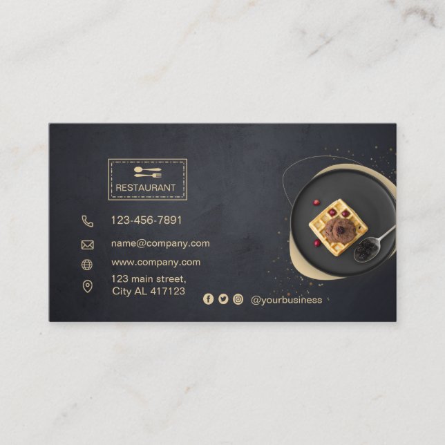 Custom restaurant card | Black modern photo  (Front)