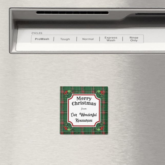 Custom Restaurant Christmas Green Plaid Magnet (In Situ (Dishwasher))