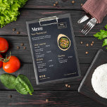 Custom restaurant menu | Black modern photo menu<br><div class="desc">Custom restaurant menu | Black modern photo menu,  A simple custom logo and 4-photo  takeout menu template in a modern minimalist style on a black background.</div>