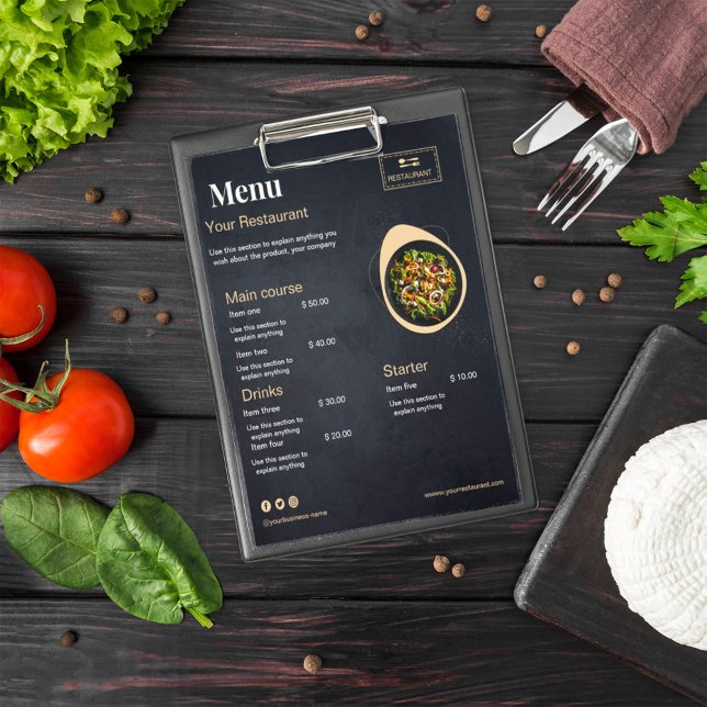 Custom restaurant menu | Black modern photo menu F (Creator Uploaded)
