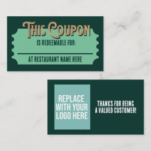 Custom Restaurant Redeemable Ticket Gift Coupon Enclosure Card