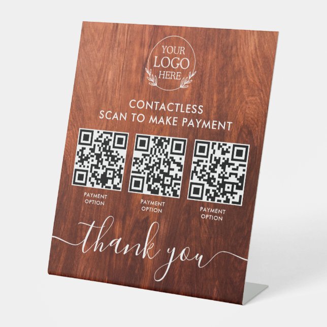 Custom Retail Pedestal Sign with Multi-QR Code Pay (Front)