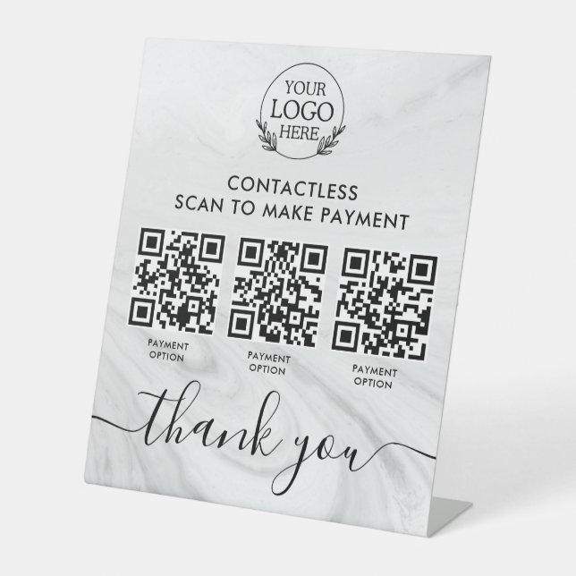 Custom Retail Pedestal Sign with Multi-QR Code Pay (Front)