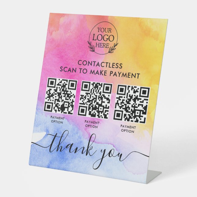 Custom Retail Pedestal Sign with Multi-QR Code Pay (Front)