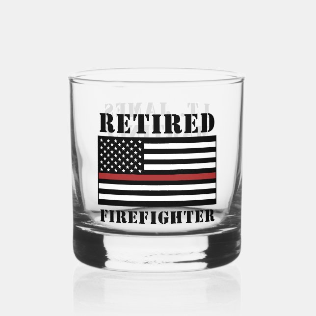 Custom Retired Firefighter Thin Red Line  Whiskey Glass (Front)