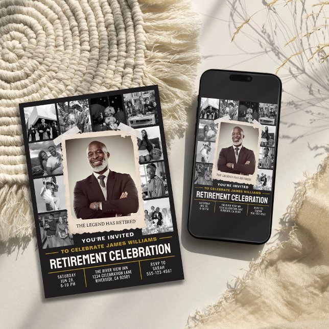 Custom Retirement Invite, Retro Photo Collage Invitation (Custom Retirement Invite, Retro Photo Collage Invitation)