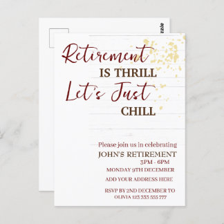Custom Retirement Is Thrill Let's Just Chill Funny Postcard