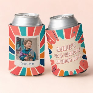 Custom Retro 40th Birthday Photo Can Cooler