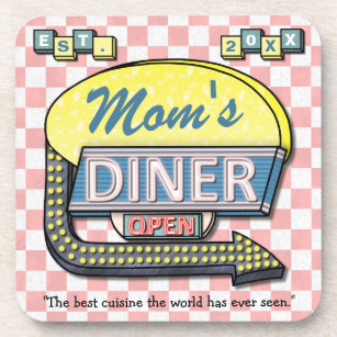 Custom Retro 50's "Mum's Diner" Sign: Mother's Day Coaster