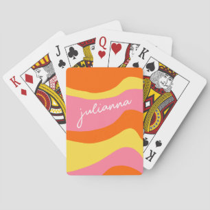 Custom Retro 70s Groovy Orange Pink Unique Playing Cards