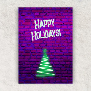 Custom Retro 80s Neon Green Wall Christmas Tree Holiday Card