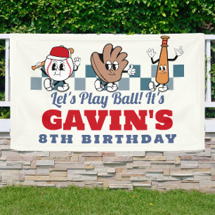 Custom Retro Baseball Birthday Party Vinyl Outdoor Banner