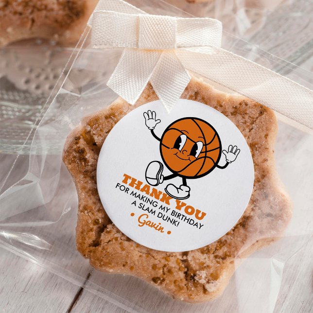 Custom Retro Basketball Birthday Party Thank You Classic Round Sticker (Creator Uploaded)