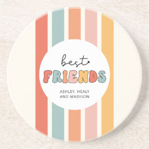 Custom Retro Best Friends BFFs Cute Besties Gifts Coaster