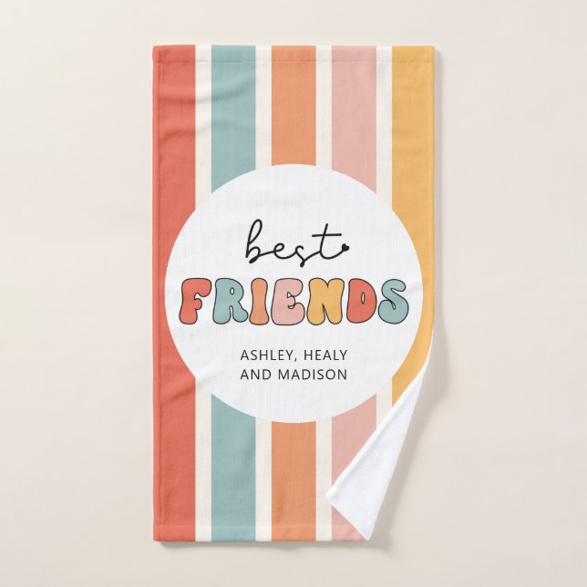 Custom Retro Best Friends BFFs Cute Besties Gifts Hand Towel (Hand Towel)