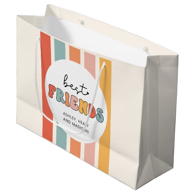 Custom Retro Best Friends BFFs Cute Besties Gifts Large Gift Bag (Front Angled)