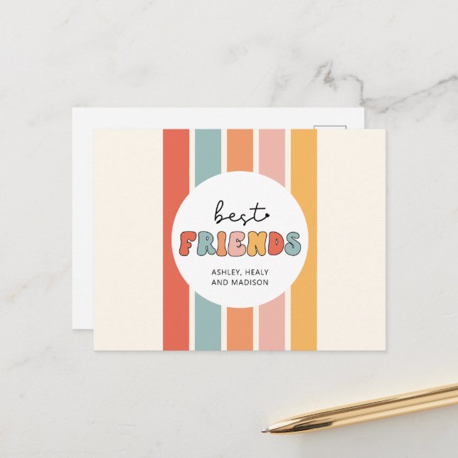 Custom Retro Best Friends BFFs Cute Besties Gifts Postcard (Front/Back In Situ)