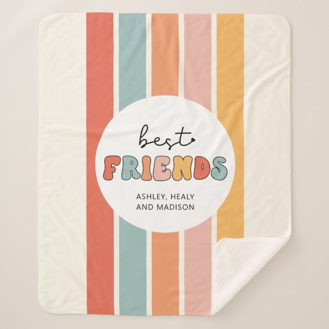 Custom Retro Best Friends BFFs Cute Besties Gifts Sherpa Blanket (Front)