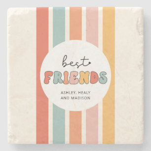 Custom Retro Best Friends BFFs Cute Besties Gifts Stone Coaster