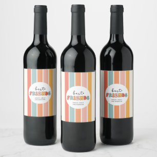 Custom Retro Best Friends BFFs Cute Besties Gifts Wine Label