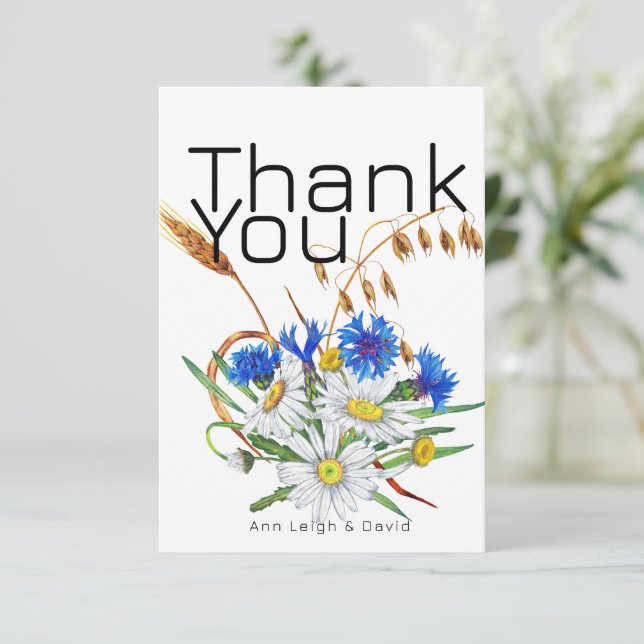 Custom Retro Boho Cards, Personalised Wildflower Thank You Card (Standing Front)