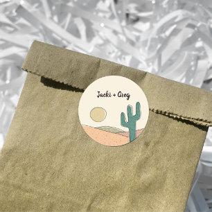 Custom Retro Boho Desert Cactus Wedding  Classic Round Sticker