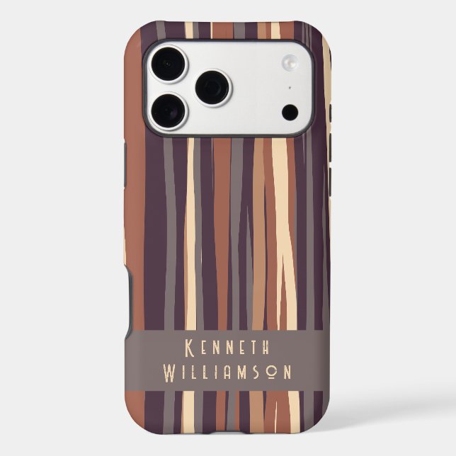 Custom Retro Boho Striped Brown Taupe Earthy Men  (Back)