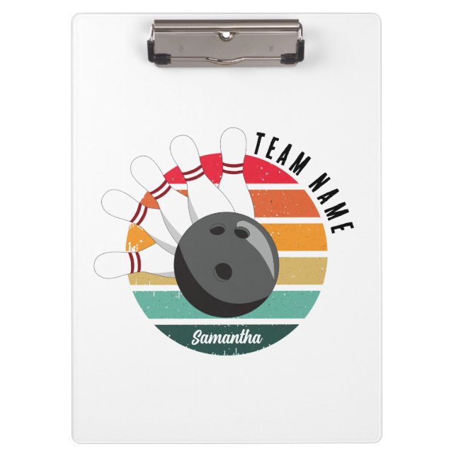 Custom Retro Bowling Pins Team & Player Name  Clipboard (Front)
