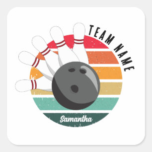 Custom Retro Bowling Pins Team & Player Name  Square Sticker