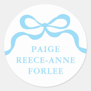 Custom Retro Boy Blue Bow Baby Birth Announcement Classic Round Sticker